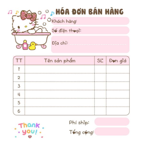 [MUA 10 TẶNG 1]  Hoá Đơn Bán Hàng 1 Liên Dễ thương