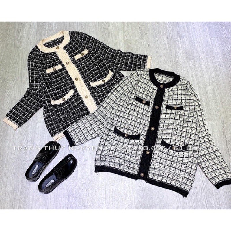 áo cardigan len kẻ trả hàng