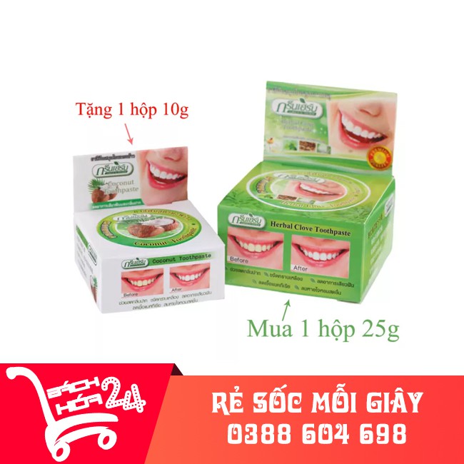 Kem tẩy trắng răng Green Herb Thái Lan 25g tặng hủ nhỏ 10g