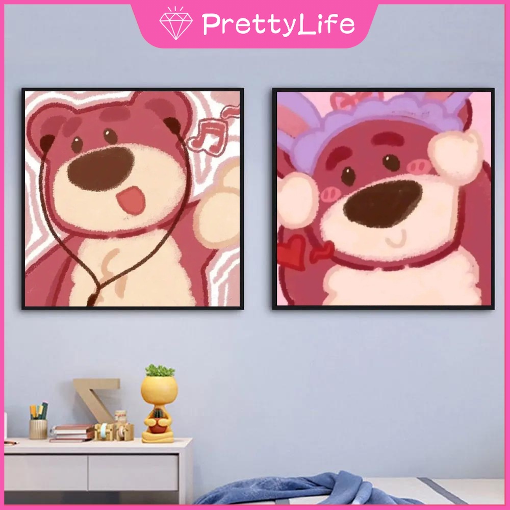 (Hàng Có Sẵn) Bộ Tranh Đính Đá DIY Hình Chú Gấu Và Dâu Tây Kích Thước 30X30Cm Trang Trí Nhà Cửa