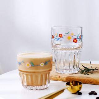 Cốc Thủy Tinh In Hình Hoa Xinh Xắn Hàn Quốc
