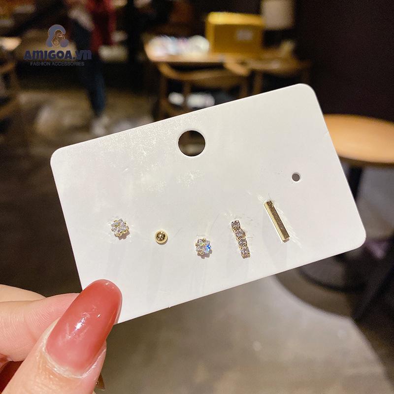 Set 5 Khuyên Tai S925 Không Làm Tổn Thương Da Thời Trang Cho Nữ