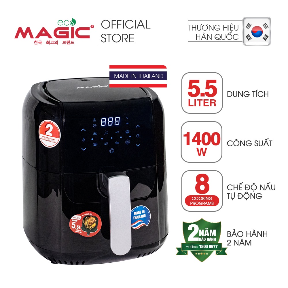 Nồi chiên không dầu điện tử Magic Eco AC102 MADE IN THAILAND 5.5L,chiên nướng nguyên con gà 1.5kg,bảo hành chính hãng