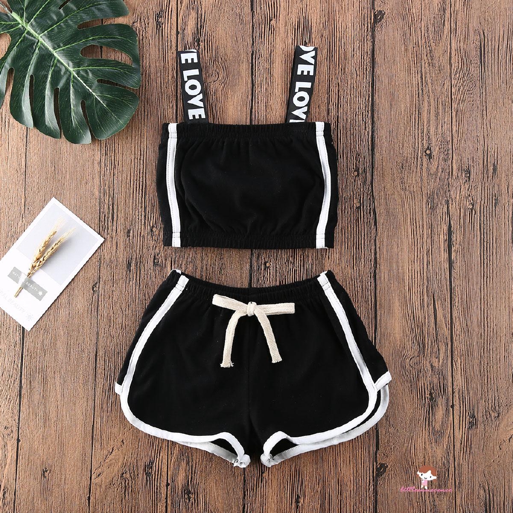 Set Áo Dây Cộc Tay Cổ Tròn Và Quần Short Lưng Cao Thời Trang Cho Bé Gái