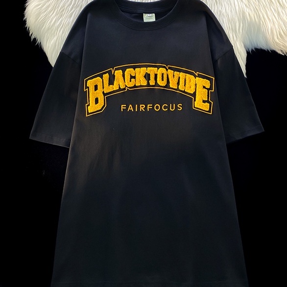 ZHELIHANGFEI Áo Thun Ngắn Tay Dáng Rộng Thêu Chữ Cá Tính Kiểu Mỹ