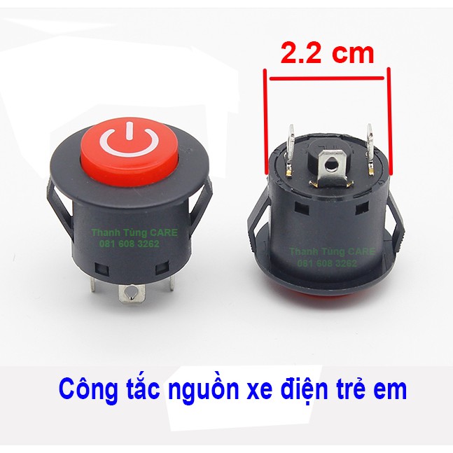 Công tắc nguồn xe điện trẻ em 3 chân, cho Ôtô, Xe máy điện trẻ em đường kính 2,2cm (có đèn báo Đỏ)