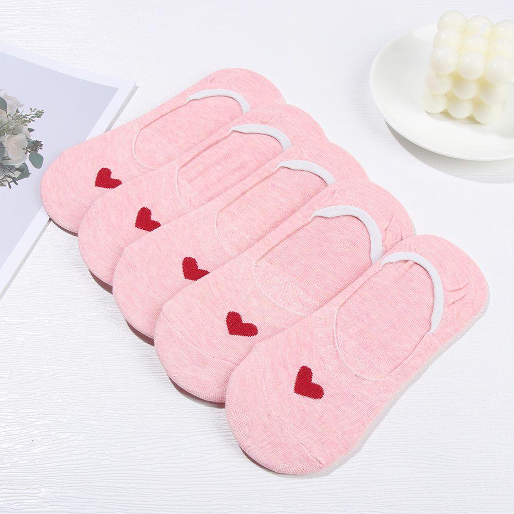 Luol Set 5 Đôi Vớ Thuyền Miệng Nông Màu Kẹo Hình Trái Tim Đáng Yêu