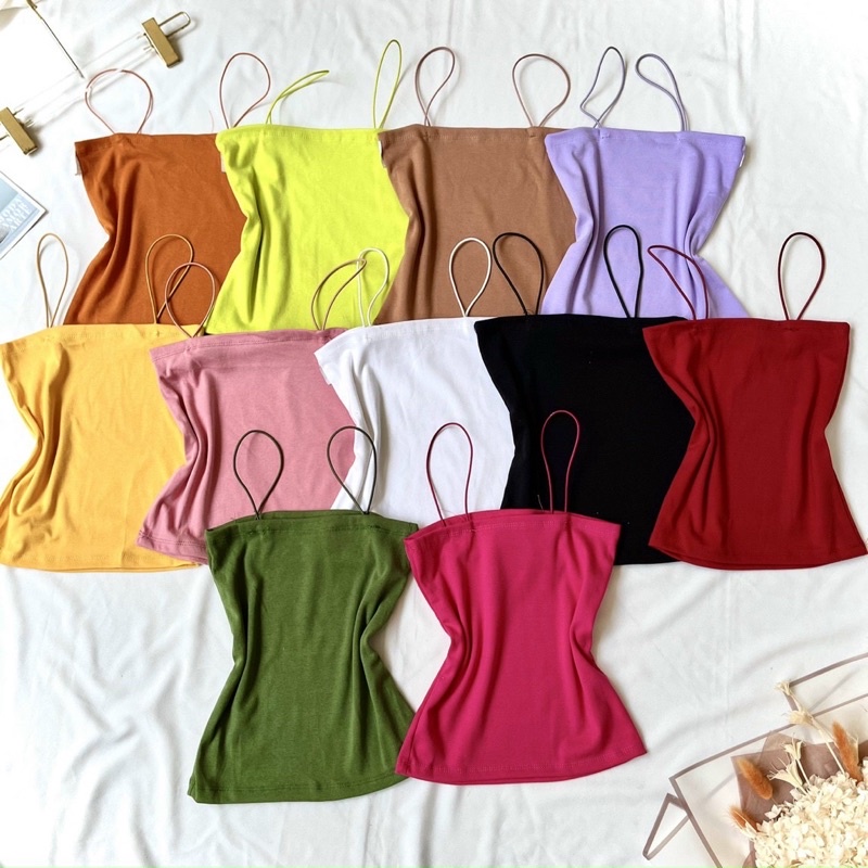 Áo 2 dây trơn sợi bún croptop ôm dáng chất thun borip dày dặn co giãn