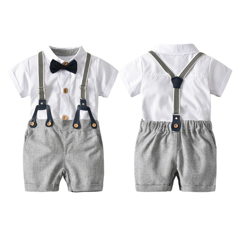 Bộ Áo Liền Quần Ngắn Tay + Quần Short Có Nơ Bướm Cho Bé Trai