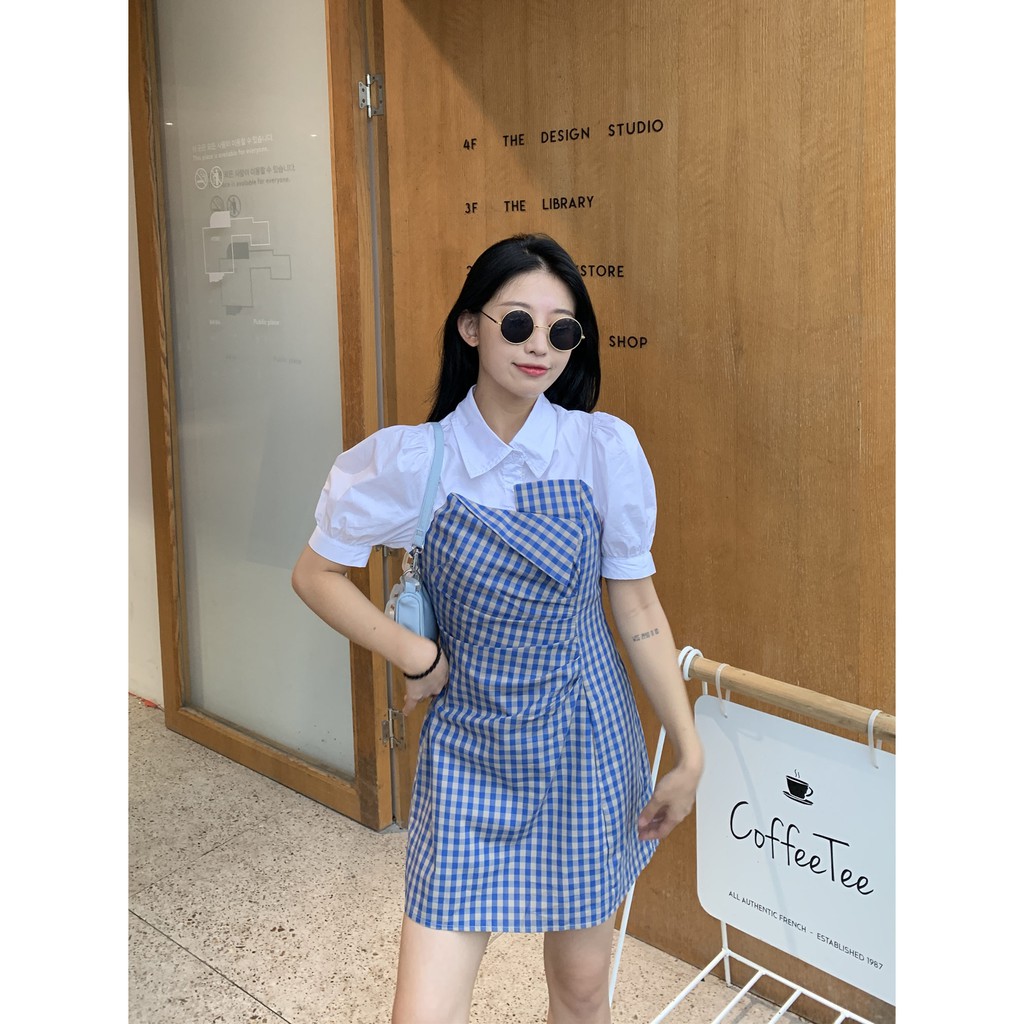 Váy kẻ caro xanh tay bồng, liền áo - Tikbook Store | BigBuy360 - bigbuy360.vn