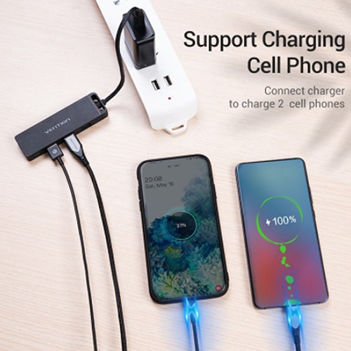 HUB USB Type C to 4 USB 3.1 có nguồn phụ, truyền dữ liệu và sạc - VENTION TGKBB