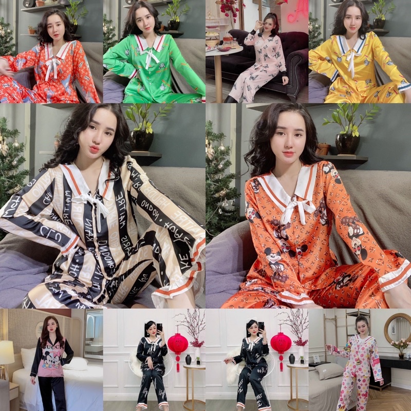 Sét đồ bộ pijama nữ tay dài quần dài , đồ ngủ cao cấp lụa mango lụa xịn mẫu hot nhất hiện nay giá rẻ tận xưởng free ship