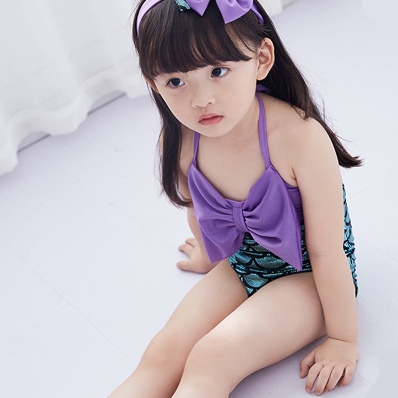 Bộ Đồ Bơi Kèm Băng Đô Thắt Nơ Dễ Thương Cho Bé Gái