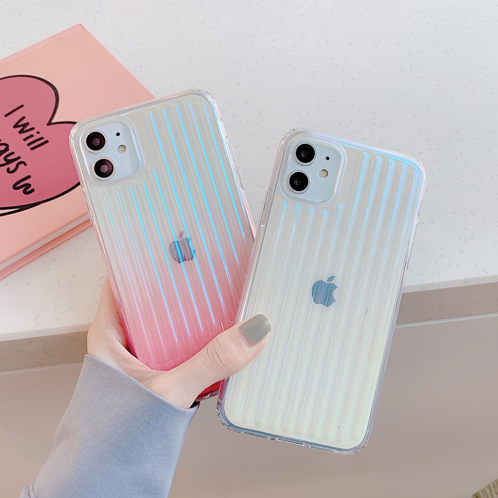 Ốp điện thoại dẻo kiểu va li màu gradient hồng/ xanh lá phối trắng độc đáo cho IPHONE 6 6S 7 8PLUS XS MAX XR 11 PRO MAX