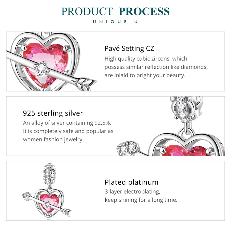 BAMOER Mặt Vòng cổ Bạc 925 Hình Trái Tim Thời Trang DIY