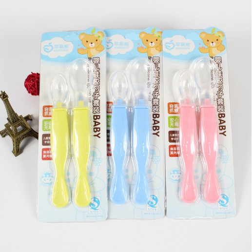 THÌA ĂN DẶM ⚡️FREESHIP⚡️ Set 2 Thìa Ăn Dặm Silicon 2 Đầu An Toàn Cho Bé