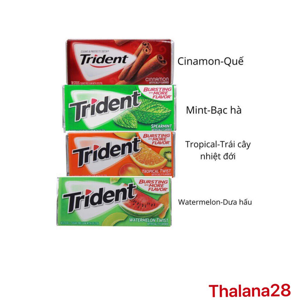 Kẹo Cao Su Không Đường Trident Mỹ