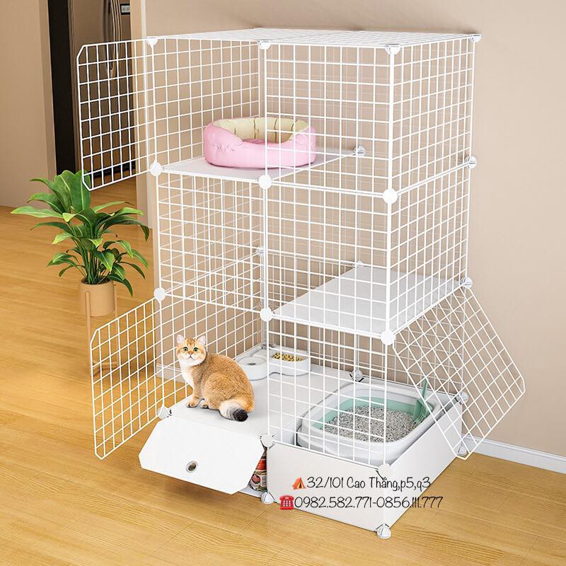 .CHUỒNG MÈO  - 3 TẦNG + 1 NGĂN ĐỰNG ĐỒ ĂN + 1 NGĂN CHỨA KHAY VỆ SINH