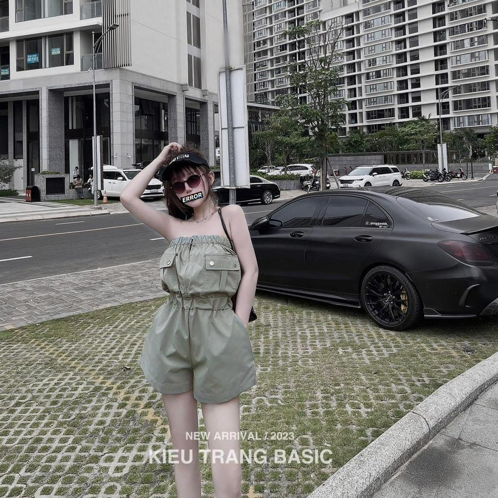 JUMPSUIT XÁM ỐNG BO CHUN TÚI NẮP SHORT ĐÙI