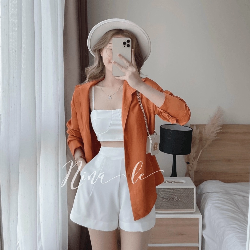 SÉT BỘ SƠ MI PHỐI ÁO LÓT TRONG ĐI BIỂN SIÊU HOT NHIỀU MÀU SẮC H.H.P
