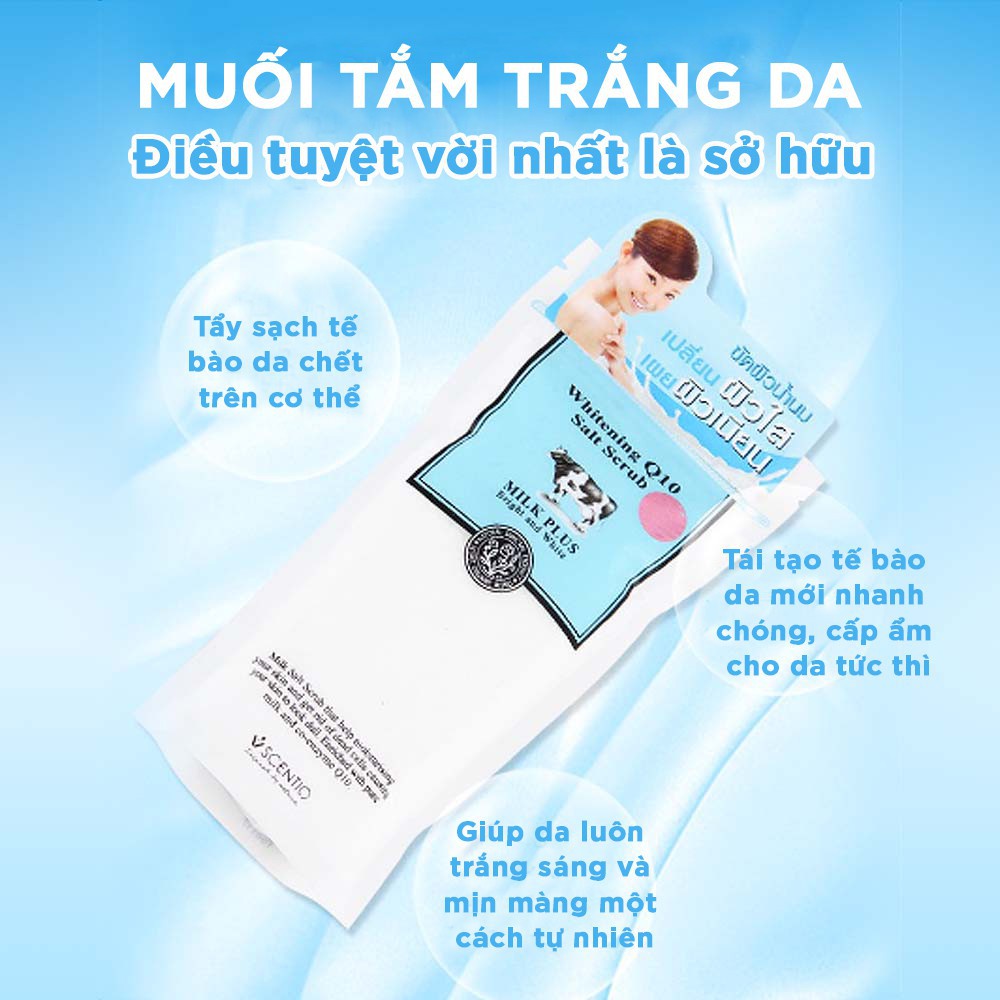 Muối Tắm Trắng Sữa Bò Q10 Thái Lan Giúp Giảm Mụn, Trắng Da 300g Milk Plus Whitening Salt Scrub