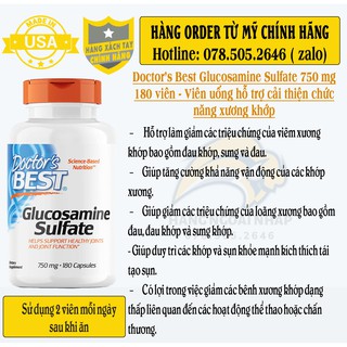 Doctor's best glucosamine sulfate 750 mg 180v - ho tro xuong khop
