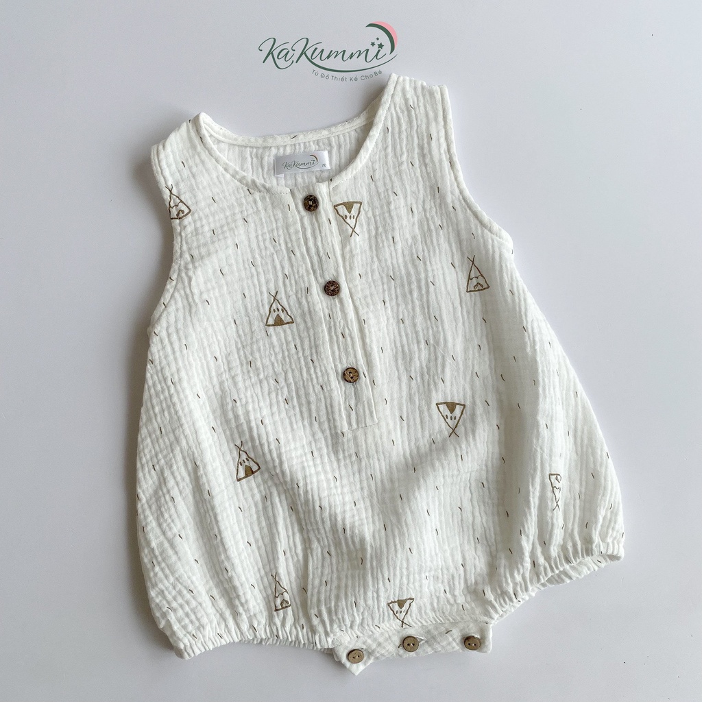 Body chip ba lỗ unisex chất xô muslin, body sát nách cho em bé trai gái BD006 Kakummi