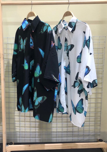 Áo sơ mi unisex phom to tay lỡ họa tiết BƯỚM to A0085