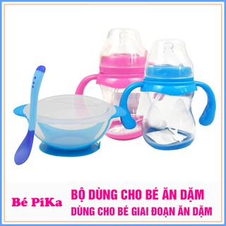 Combo bát ăn dặm và bình uống sữa chống sặc 180ml cho bé