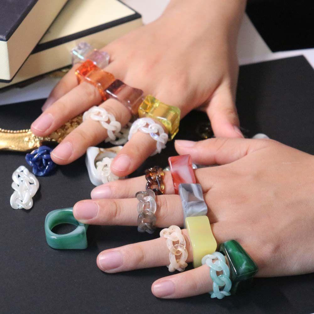 Nhẫn Acrylic Họa Tiết Hình Học Màu Sắc Ngọt Ngào Thanh Lịch|Nhẫn Đeo Tay Thời Trang Cá Tính
