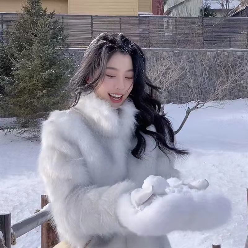 [Giao Ngay] Áo Khoác Lông Cáo Nhân Tạo Ngắn Dày Màu Gradient Thân Thiện Với Môi Trường Phong Cách Hàn Quốc Cho Nữ