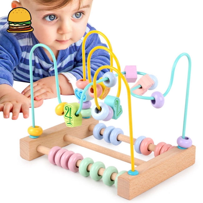 Children Counting Bead Wire Maze Roller Coaster Wooden Early Educational Toy