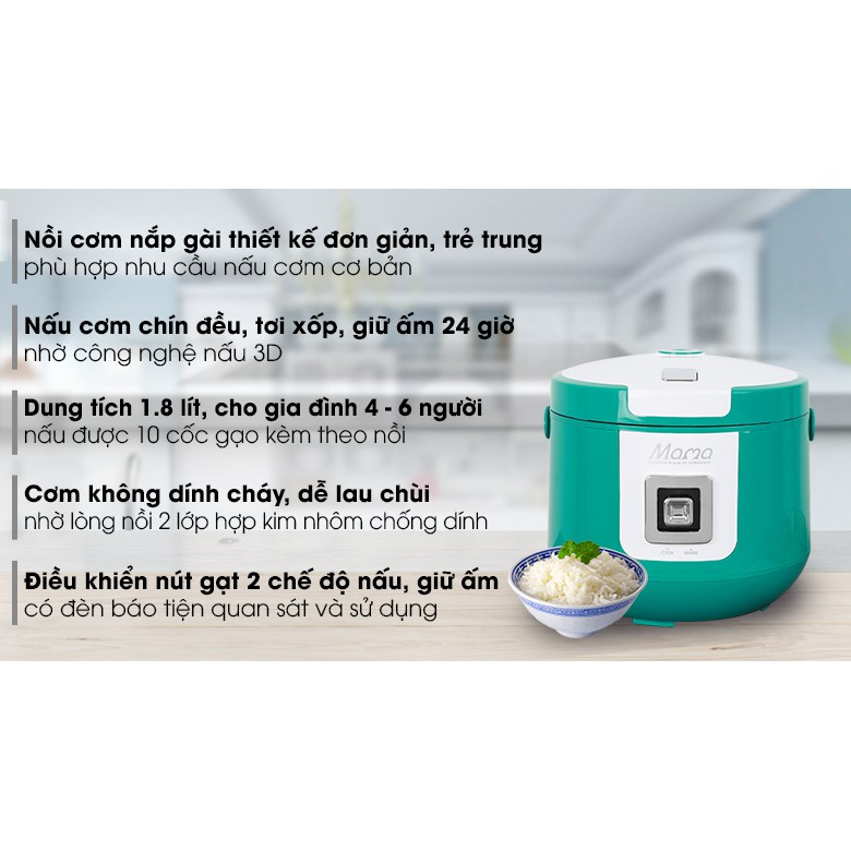 Nồi cơm nắp gài Sunhouse 1.8 lít SHD8658G | BigBuy360 - bigbuy360.vn