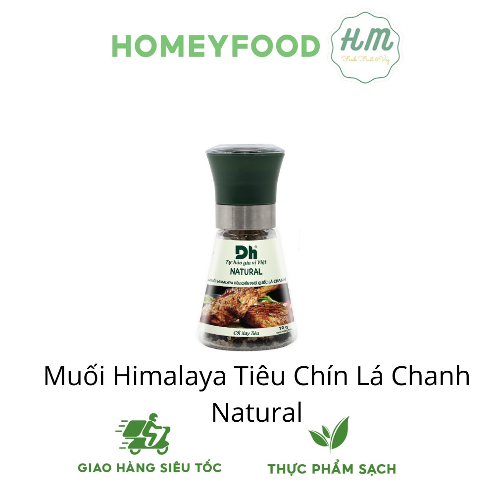 Muối Himalaya tiêu chín Phú Quốc lá chanh Natural DH Foods dạng cối xay gia vị chế biến thực phẩm 70gr