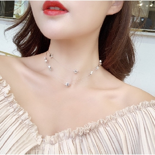 Vòng cổ chocker ngôi sao ba lớp chuỗi trang sức dây đeo cổ Hàn Quốc