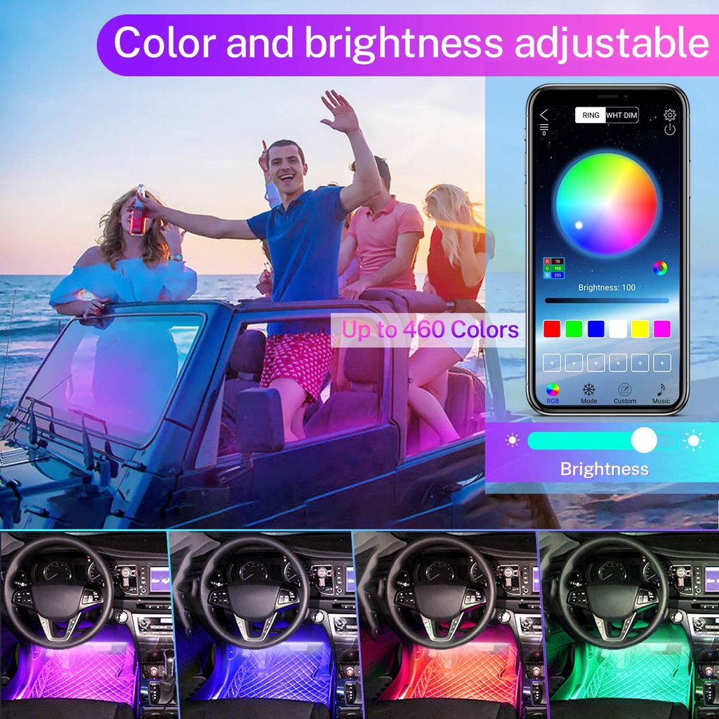 Đèn LED RGB Chống Thấm Nước Có Điều Khiển Từ Xa Trang Trí Nội Thất Xe Hơi ​