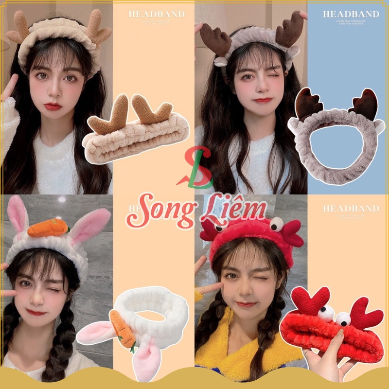 Băng đô rửa mặt tai thỏ, băng đô cài tóc sừng hươu dễ thương co giãn tiện dụng phong cách Hàn Quốc NPP Songliemshop