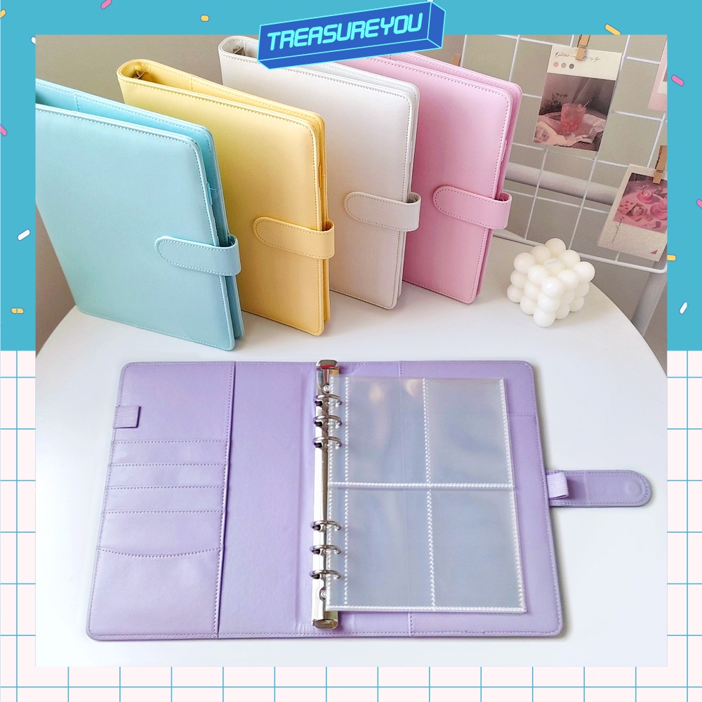 Binder A5 6 còng bìa da cao cấp màu pastel xinh xắn