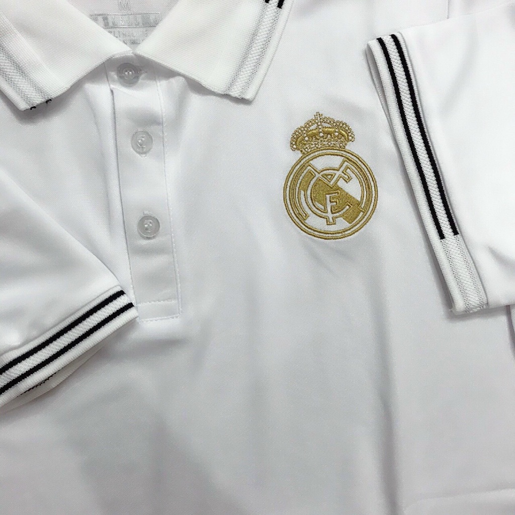 Áo Thể Thao Polo Có Cổ Đồ Di Chuyển CLB Real Madrid Màu Trắng Logo Thêu