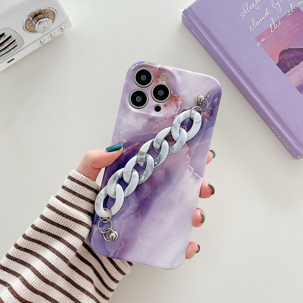 Ốp Điện Thoại TPU Mềm Họa Tiết Đá Cẩm Thạch Có Dây Đeo Tay Cho iphone 13 12 11 pro max XS max XR X XS 7 8 plus