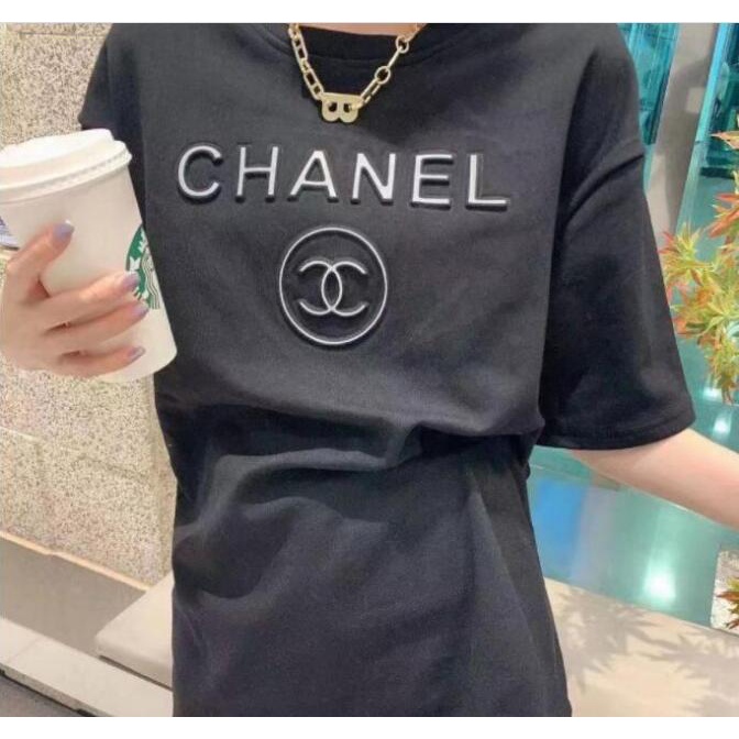 Chanel Đầm Thun Cotton Tay Ngắn In Hình 3D Dành Cho Nữ