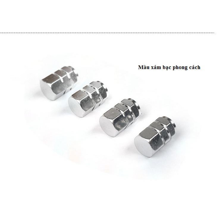 Trọn bộ 04 ốc - nắp chụp trang trí bào vệ đầu van, vòi bơm hơi bánh xe, lốp xe ô tô, xe máy, xe hơi, bằng nhôm_VXH