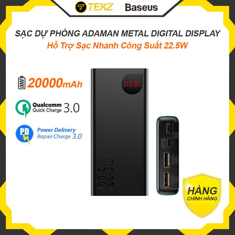 Pin Sạc Dự Phòng 20000mAh Baseus Adaman Metal Digital Display Hỗ Trợ 22.5W Sạc Nhanh PD3.0, QC3.0, SCP, AFC 5.0