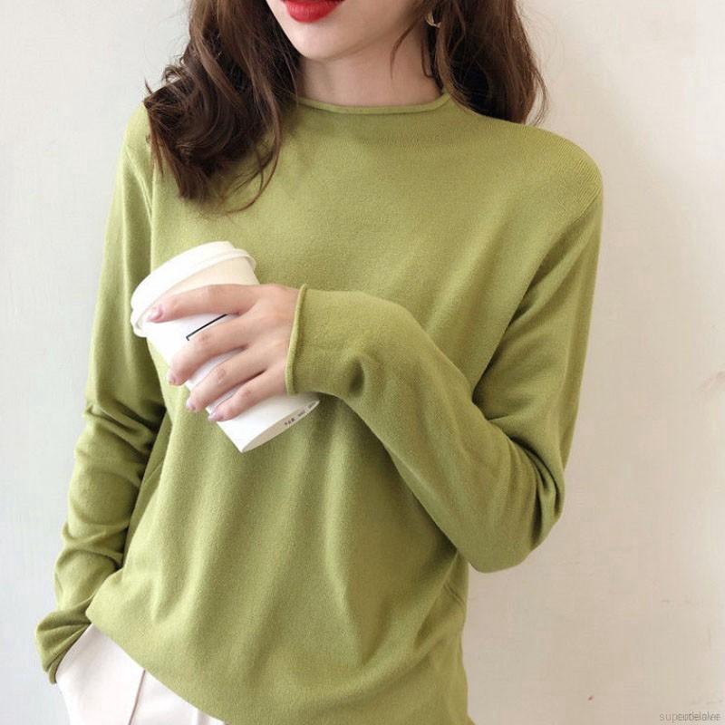 Women Slim Long-Sleeved Half High Collar Slim Bottom Sweater Female Tshirt Tops | BigBuy360 - bigbuy360.vn