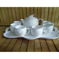 Bộ bình trà  cốc sứ xương kèm khay cao cấp