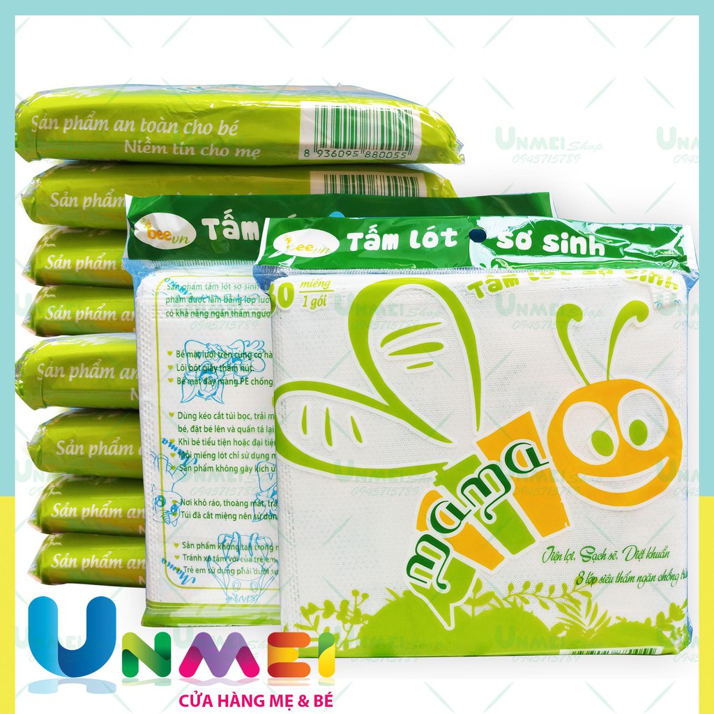 Lót Xu Mama - Tấm Lót Sơ Sinh - 30 tờ/túi Tấm lót phân xu Mama 3 Lớp, Mẹ và Bé Unmei