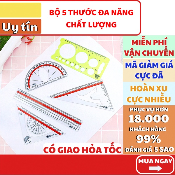 Bộ thước kẻ kỹ thuật📏📐 FREESHIP 🚛 Có video thật 🎥Bộ thước kẻ kỹ thuật 5 mẫu đa năng giá rẻ - Phát Huy Hoàng