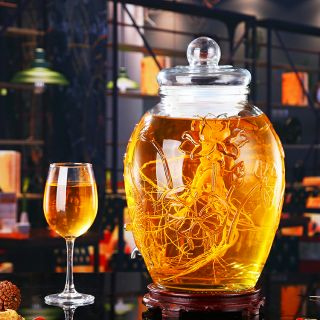 Bình Ngâm Rượu Sâm Thủy Tinh Họa Tiết Sen Cá Chép 8 Lít