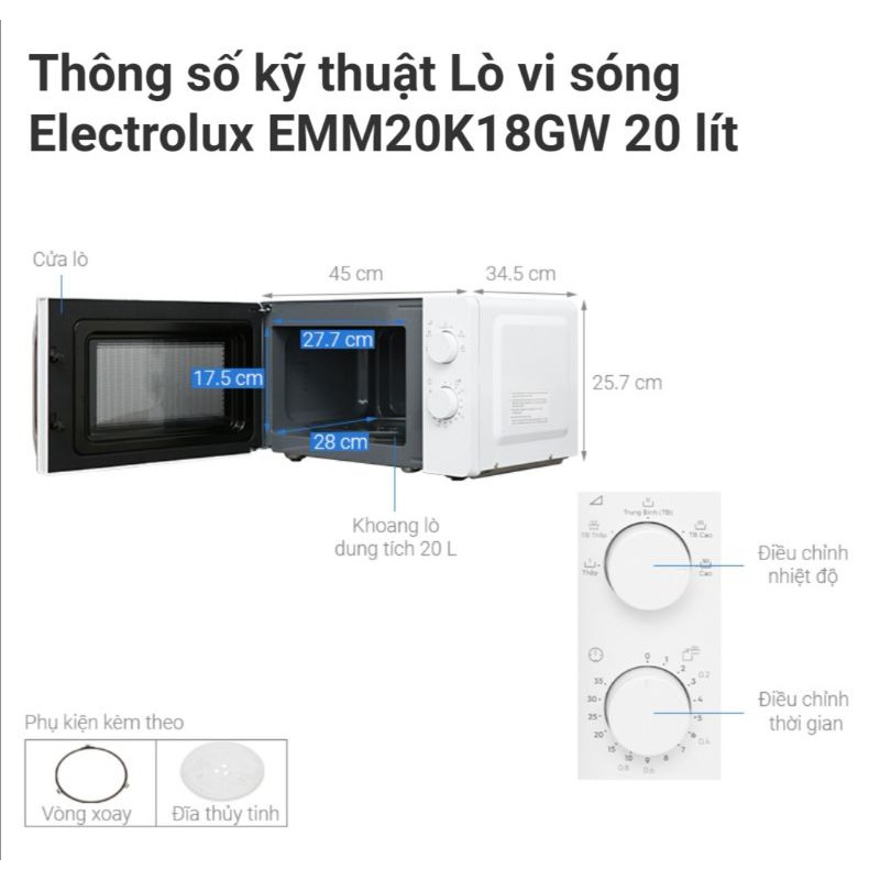 Lò vi sóng Electrolux EMM20K18GW 20l