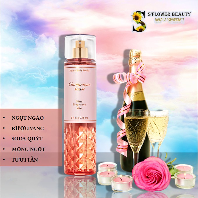 2020 🎆 Xịt Thơm Toàn Thân Bath & Body Works Body Mist - Cactus Blossom | Forever Red | Champagne Toast | Rose Water Ivy